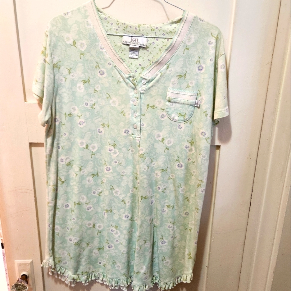Karen Newburger light green floral nightgown, size large.